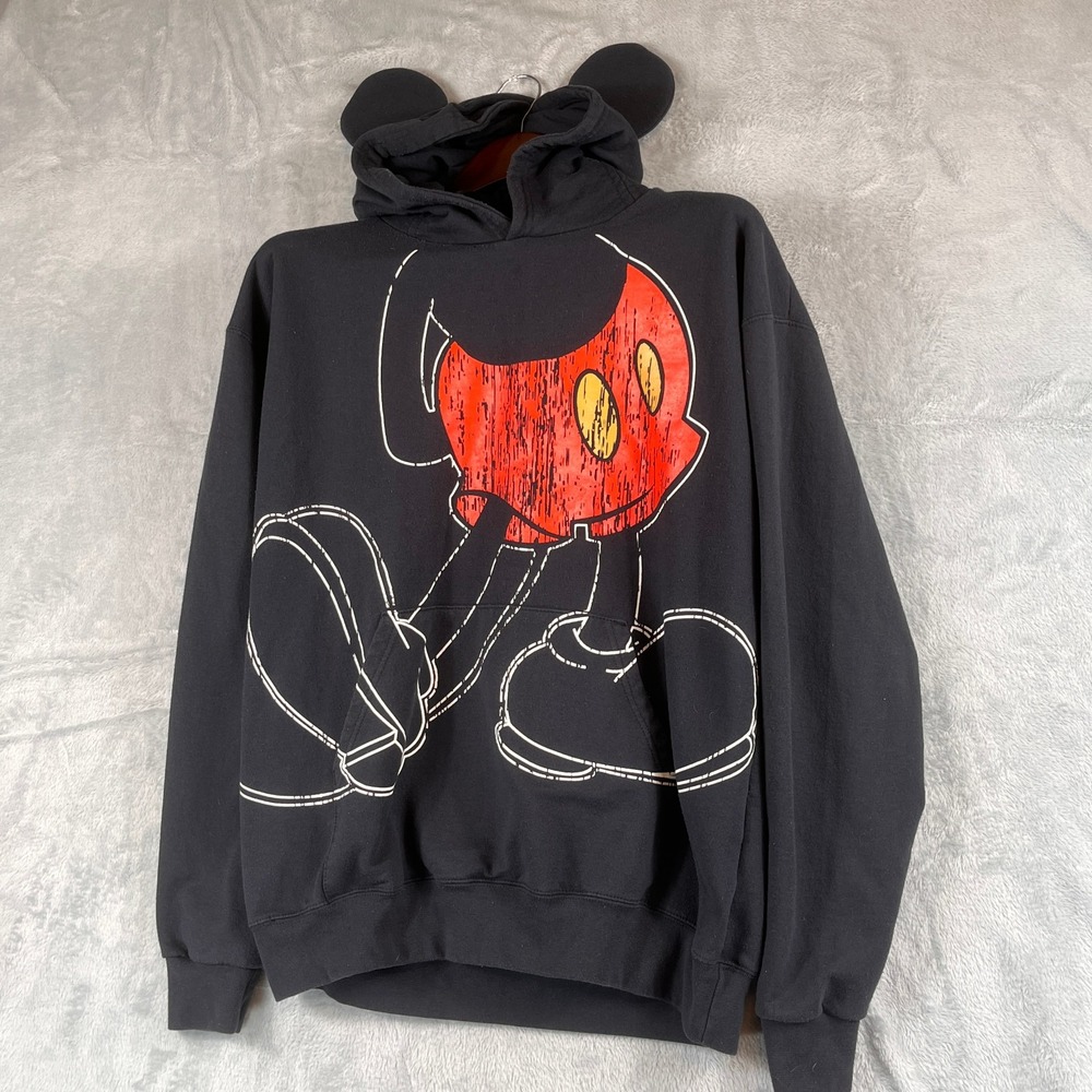 Walt Disney Parks Men's XL Black Mickey Mouse Hoodie w/ Ears Graphic Pullover